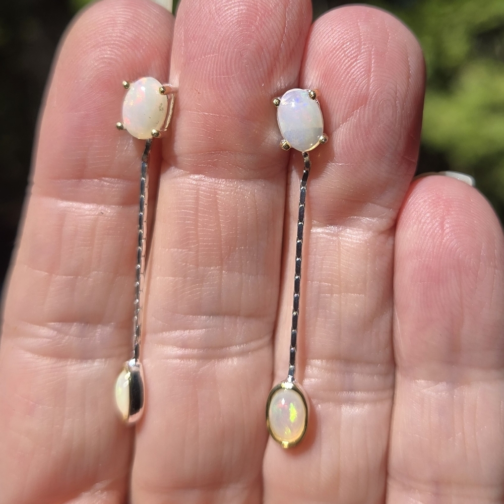 Opal Natural Gemstone Sterling & Gold Earrings 6k - Picture 6 of 11